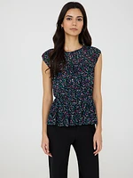 Dot Print Mesh Top With Illusion Neckline