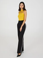 Contrast Piping Wide-Leg Pants