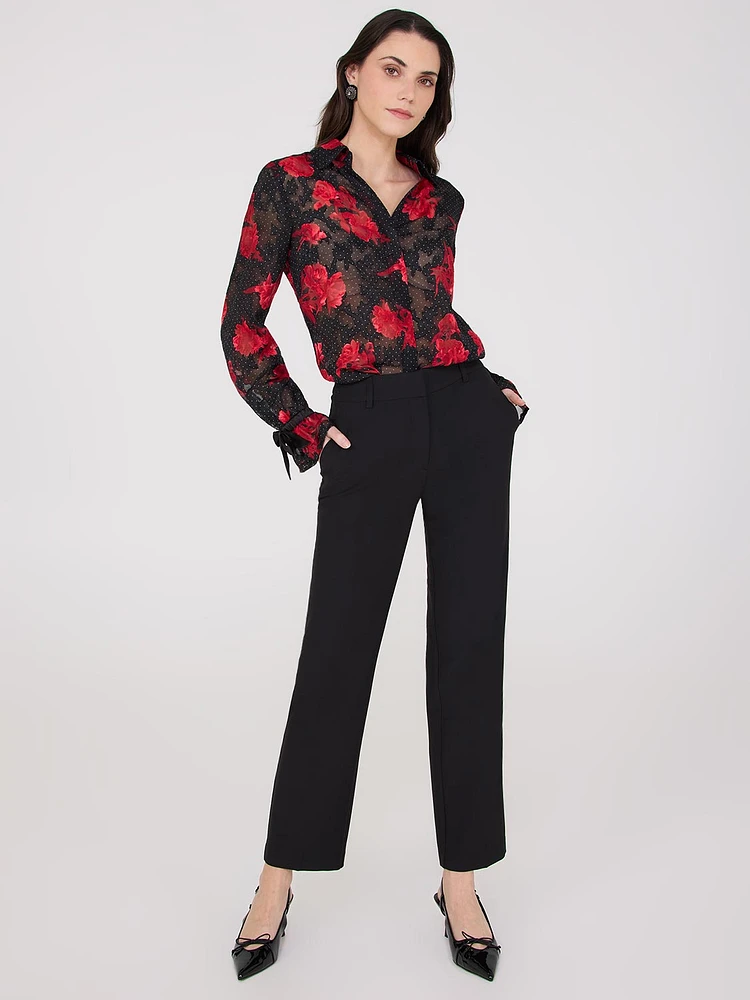 Pantalon droit à taille mi-haute