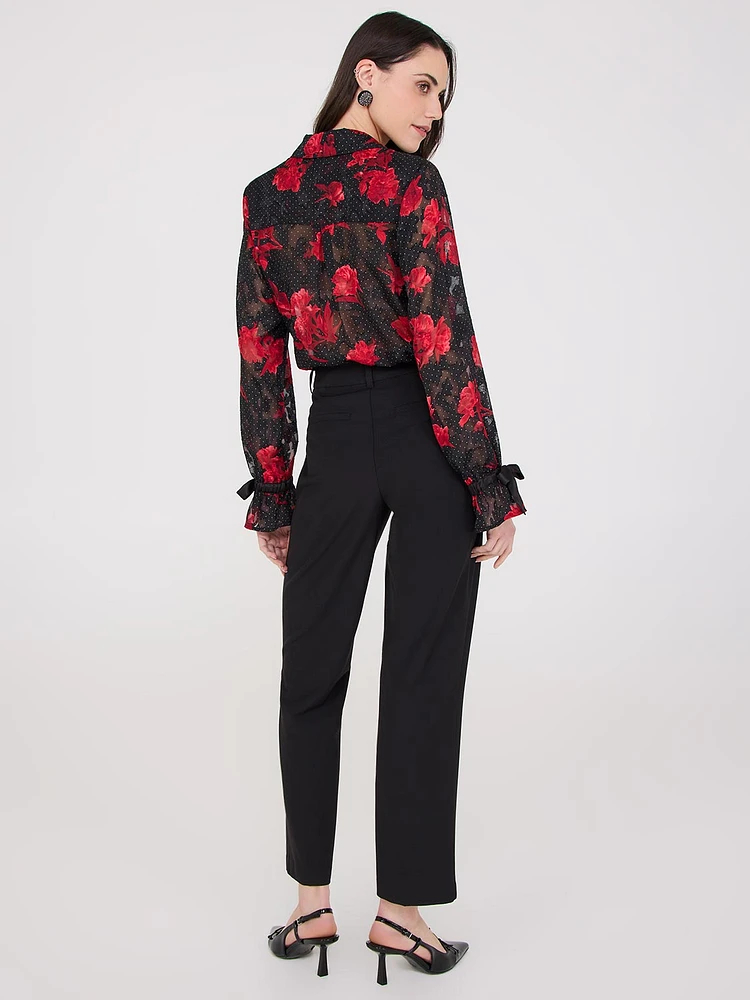 Pantalon droit à taille mi-haute