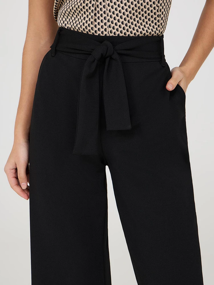 Pantalon gaucho en crêpe avec ceinture