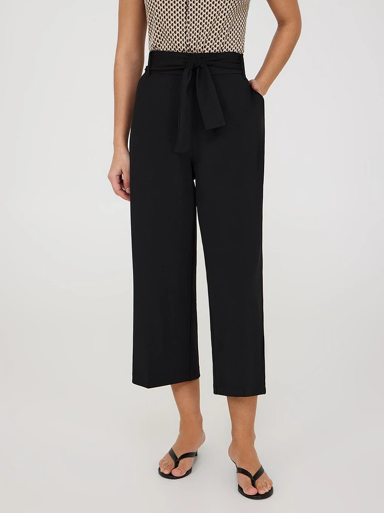 Pantalon gaucho en crêpe avec ceinture