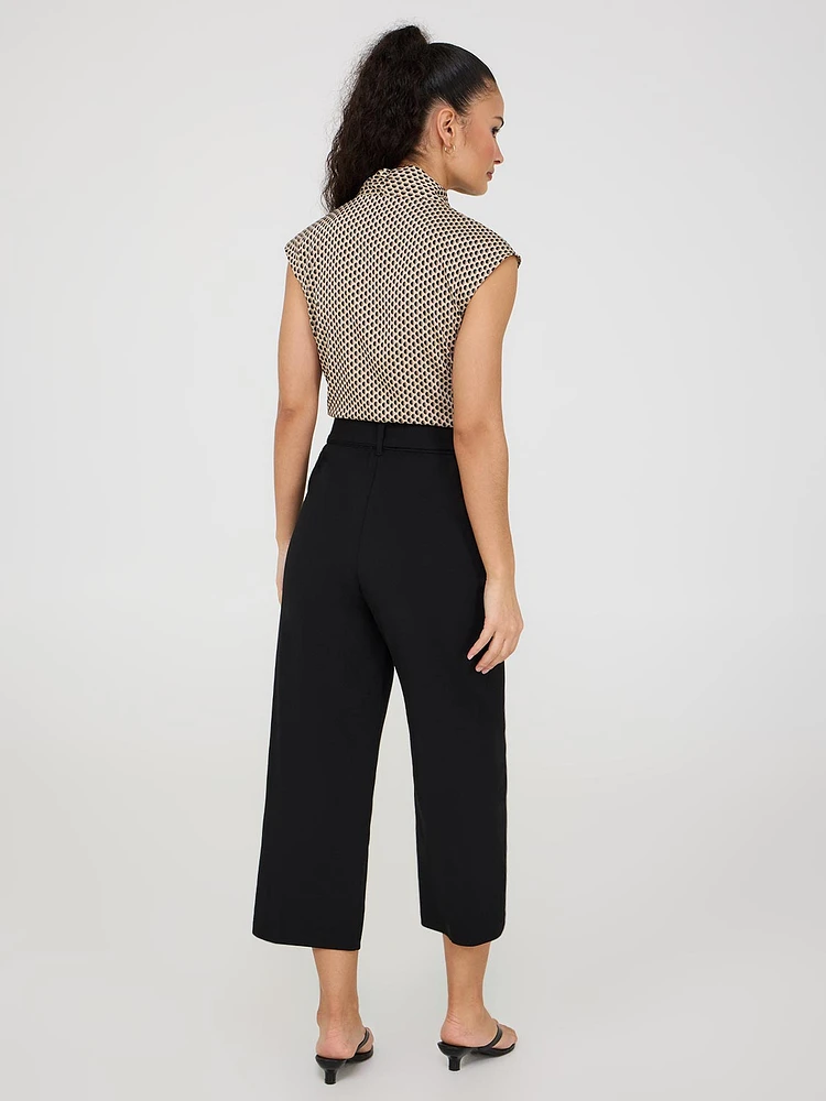Pantalon gaucho en crêpe avec ceinture