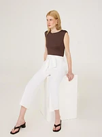 Pantalon gaucho en crêpe avec ceinture