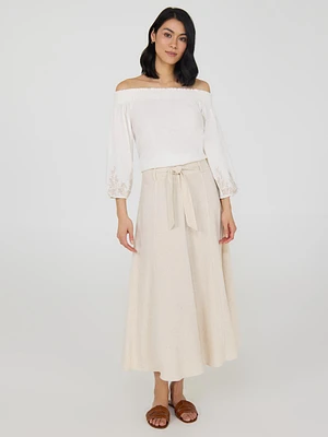 Linen Flared Midi Skirt