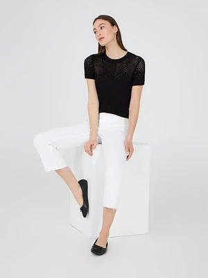 Raw Edge Cropped Straight-Leg Jeans