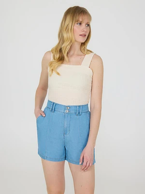 Pintuck Denim Shorts