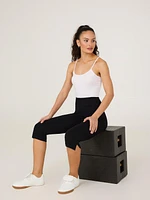 Wide Waistband Capri Pants With Slit Hem