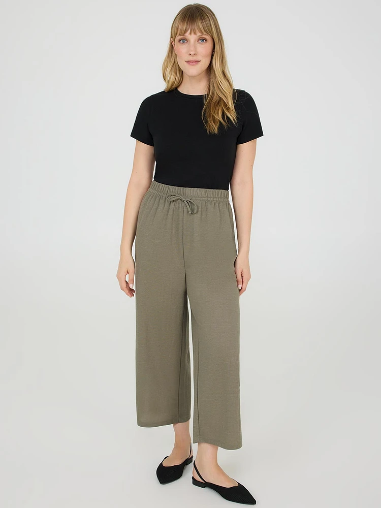 Drawstring Textured Wide-Leg Gaucho Pants