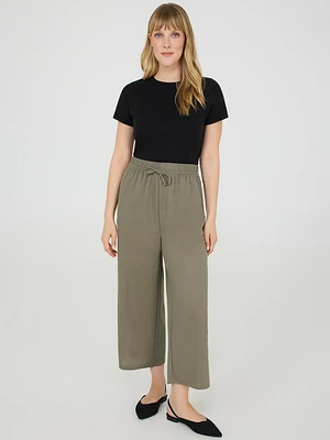 Drawstring Textured Wide-Leg Gaucho Pants