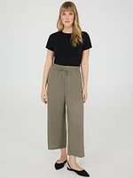 Drawstring Textured Wide-Leg Gaucho Pants
