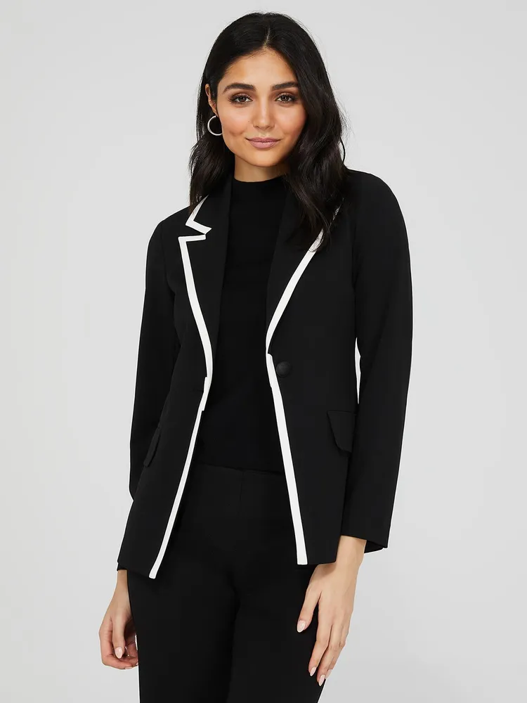 One-Button Contrast Trim Blazer