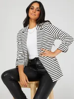 Striped Open Front Blazer, Black /