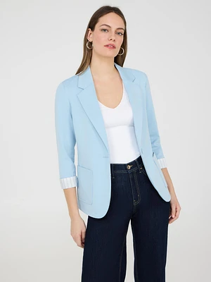 Striped Cuff Single-Breasted Blazer