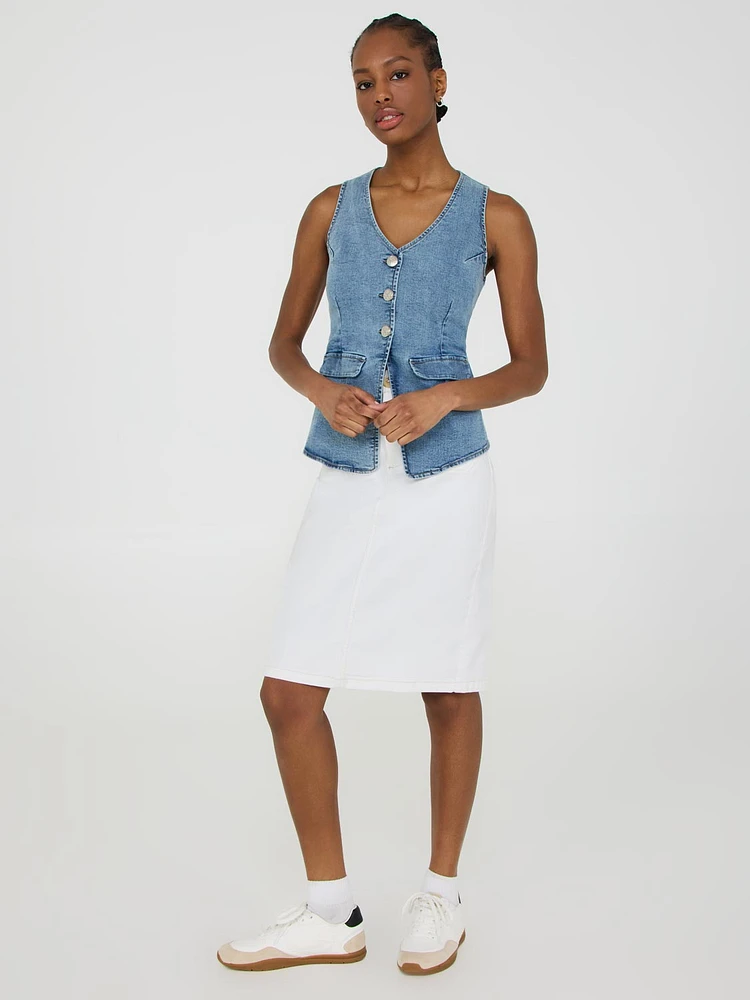 Patch Pocket Denim Pencil Skirt