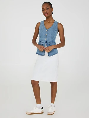 Patch Pocket Denim Pencil Skirt