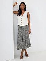 Floral Print Flounce Midi Skirt