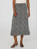 Floral Print Flounce Midi Skirt