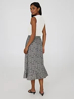Floral Print Flounce Midi Skirt