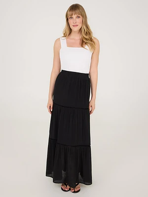 Lattice Crochet Trim Tiered Maxi Skirt