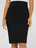 Pull-On Pencil Skirt With Back Slit, Black /