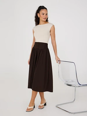 Midi Skirt With Smocked Waistband