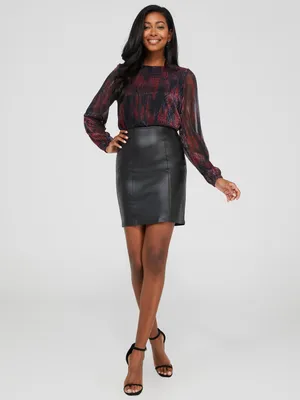 Faux Leather Skirt With Seam Details, Black /
