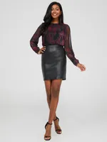 Faux Leather Skirt With Seam Details, Black /