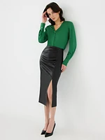 Front Slit Faux Leather Pencil Skirt