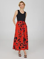 Scoop Neck Midi Dress With Shadow Print Skirt