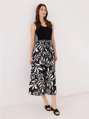 Robe mi-longue à encolure dégagée avec jupe imprimé ombr