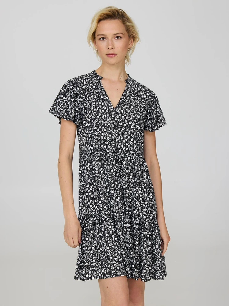 Floral Print Flutter Sleeve Mini Dress