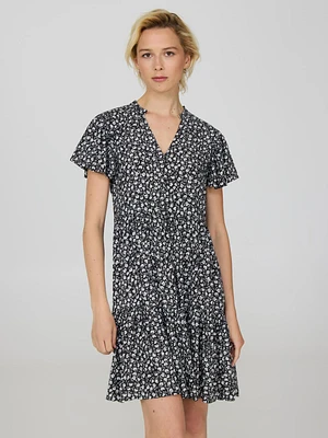 Floral Print Flutter Sleeve Mini Dress