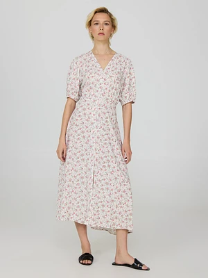 Robe mi-longue à manches bouffantes et imprimé floral