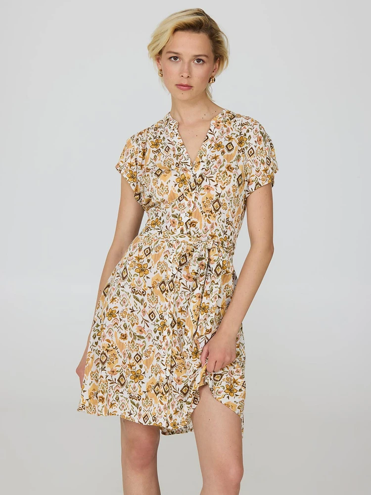 Floral Print Button-Front Textured Dress