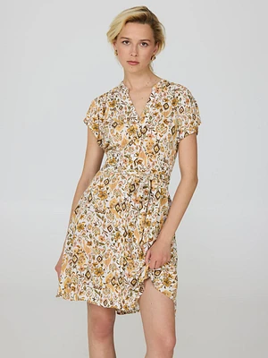 Floral Print Button-Front Textured Dress