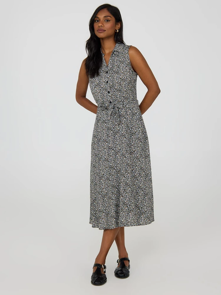 Robe mi-longue sans manches à imprimé floral