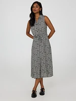 Robe mi-longue sans manches à imprimé floral
