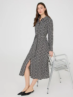 Geo Print Midi Shirt Dress