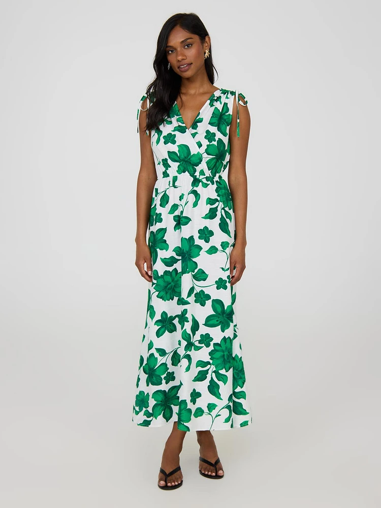 Floral Sleeveless Crossover Midi Dress