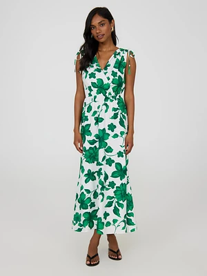 Floral Sleeveless Crossover Midi Dress