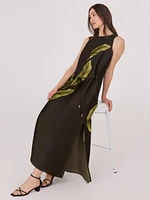 Printed Sleeveless Satin Midi Dress