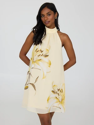 Halter Neck Floral Chiffon Dress