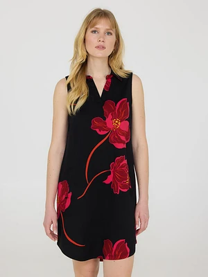 Floral Print Popover Dress With Pockets
