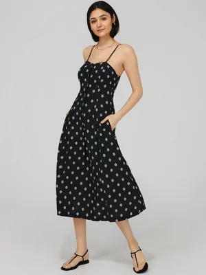 Geo Print Button-Front Midi Dress With Pockets, Black /