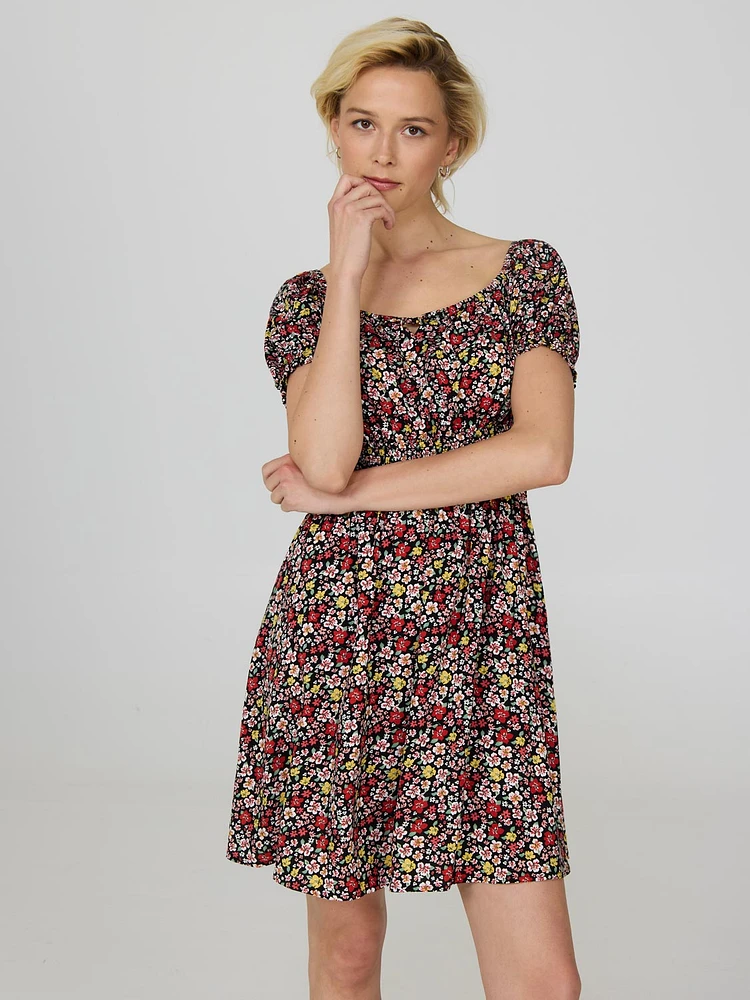 Floral Print Milkmaid Mini Dress