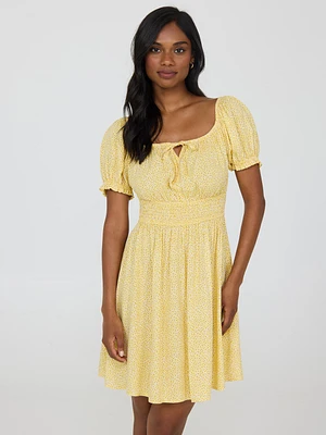 Printed Milkmaid Mini Dress