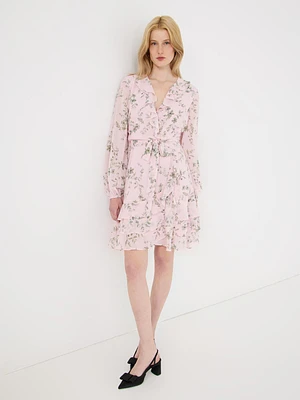 Floral Print Crossover Dress With Ruffle Details