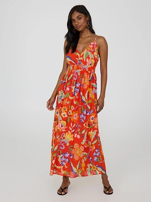 Robe longue en mousseline et motif floral