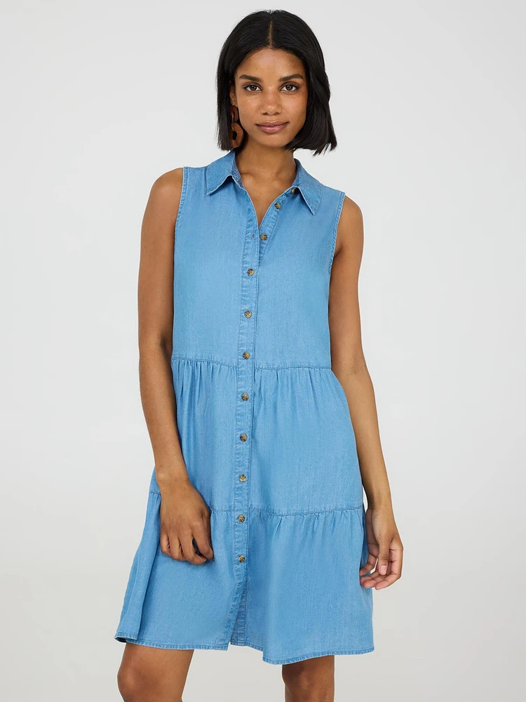 Button-Up Tiered Mini Dress